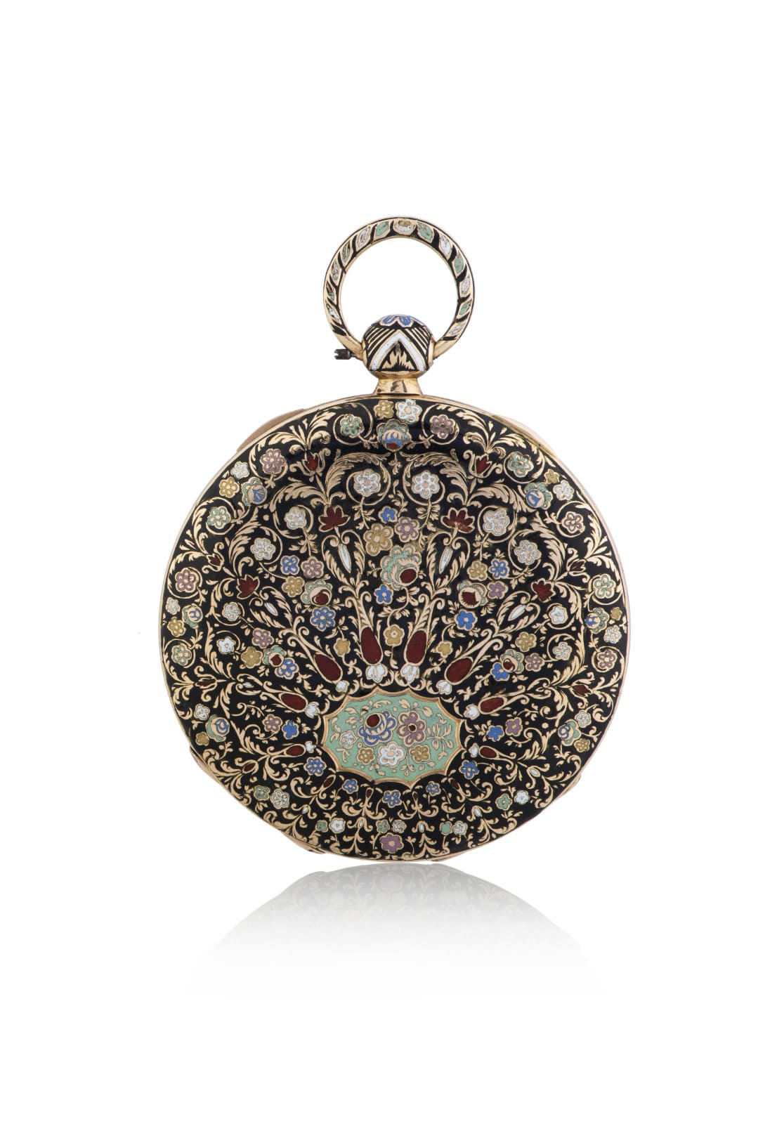 RELOJ DE BOLSILLO EN ORO AMARILLO, CON HORAS SALTANTES, ESMALTE CHAMPLEVÉ